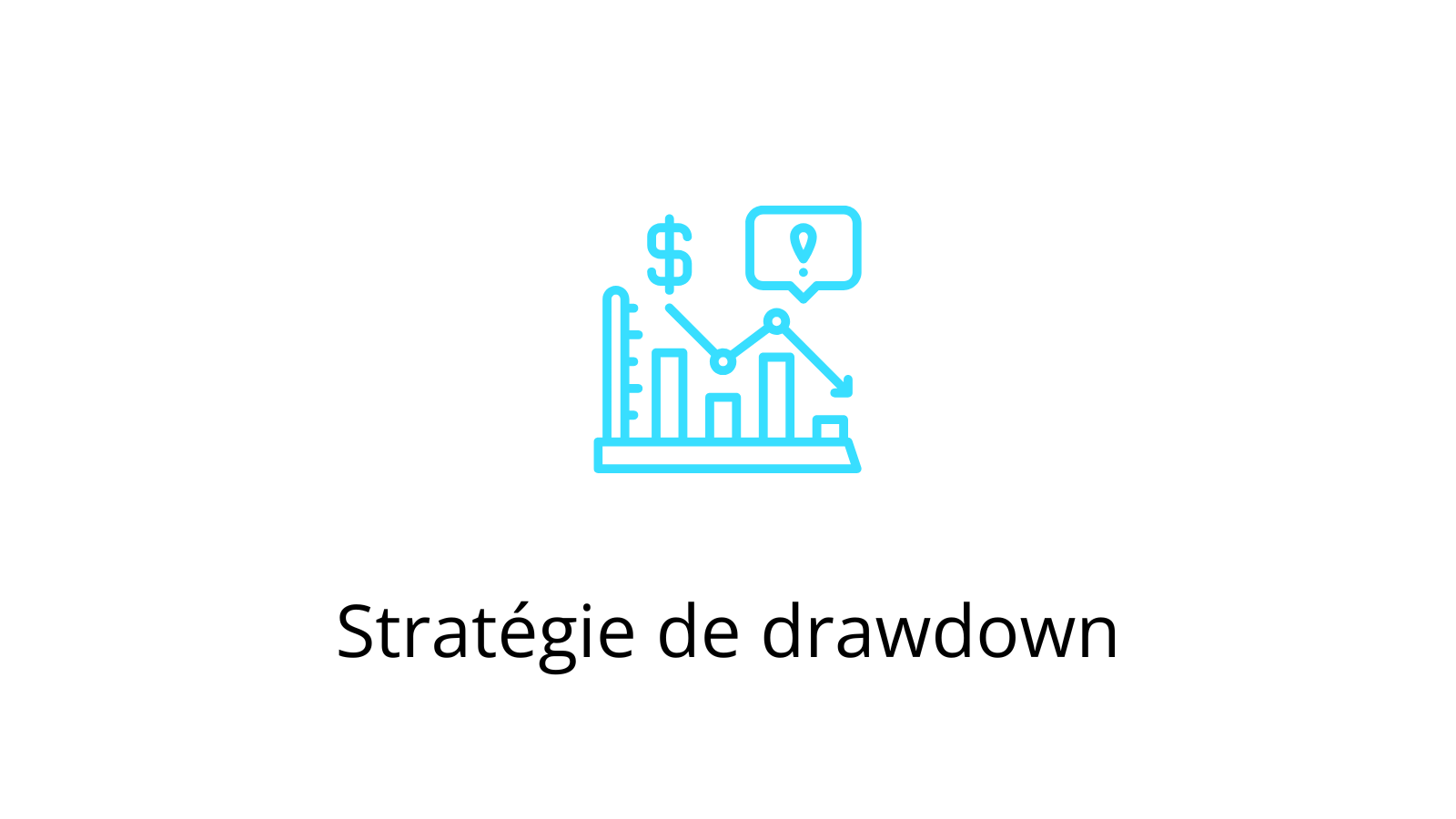 Icône bleue représentant un graphique en baisse avec une flèche descendante, des colonnes et un symbole dollar, illustrant une stratégie de gestion des pertes en trading.