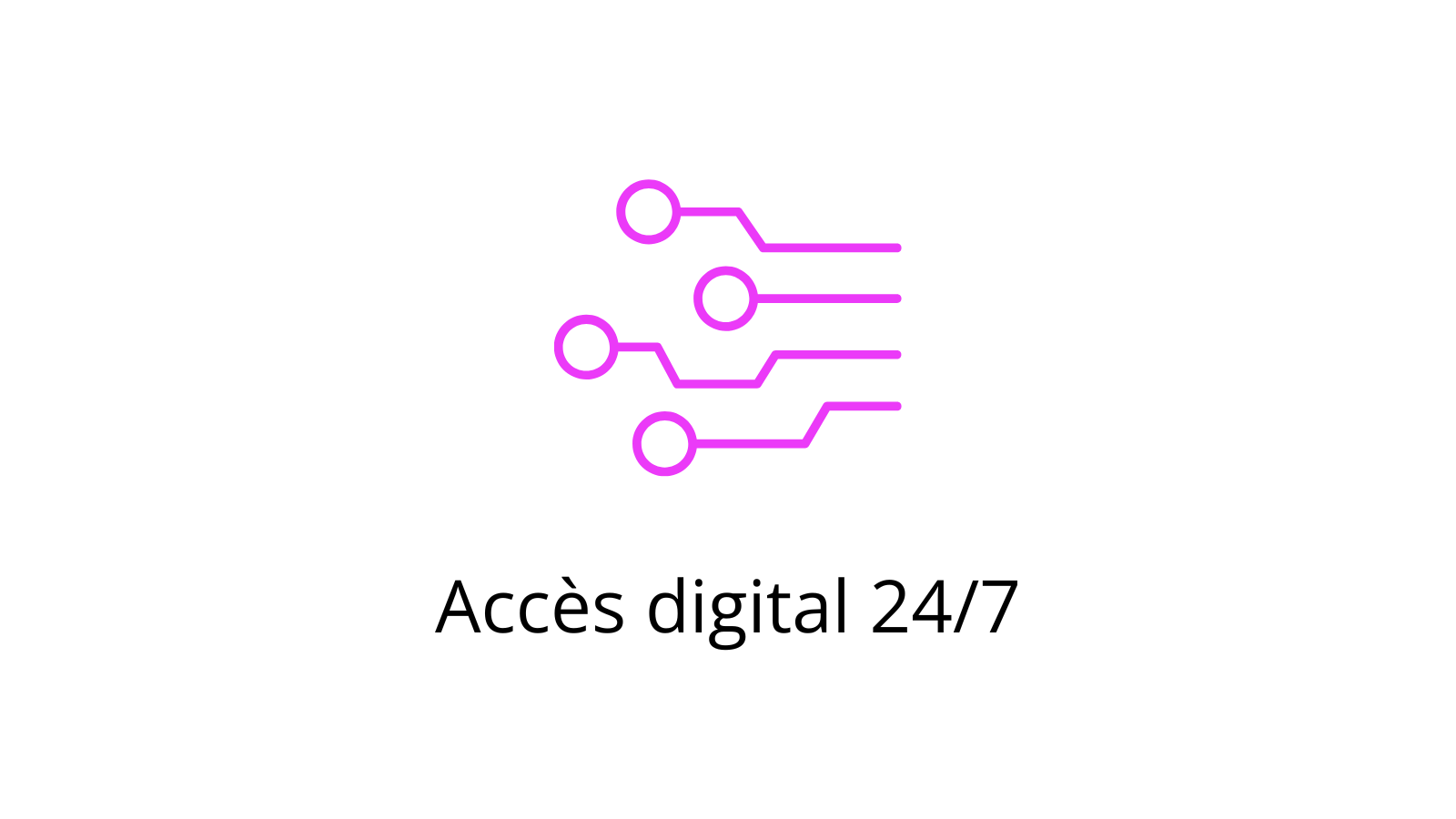 Icône violette représentant un circuit numérique symbolisant un accès digital permanent, illustrant la disponibilité continue des services en ligne.