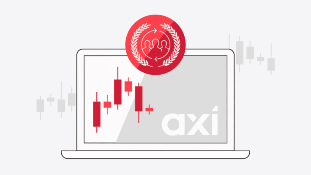 Illustration représentant l’accès à la communauté de trading Swapclub via un broker partenaire, avec des graphiques financiers et le logo du broker Axi