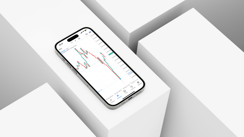 Application mobile de trading affichant des graphiques boursiers, illustrant l’environnement collaboratif de la communauté SWAPCLUB pour traders et investisseurs