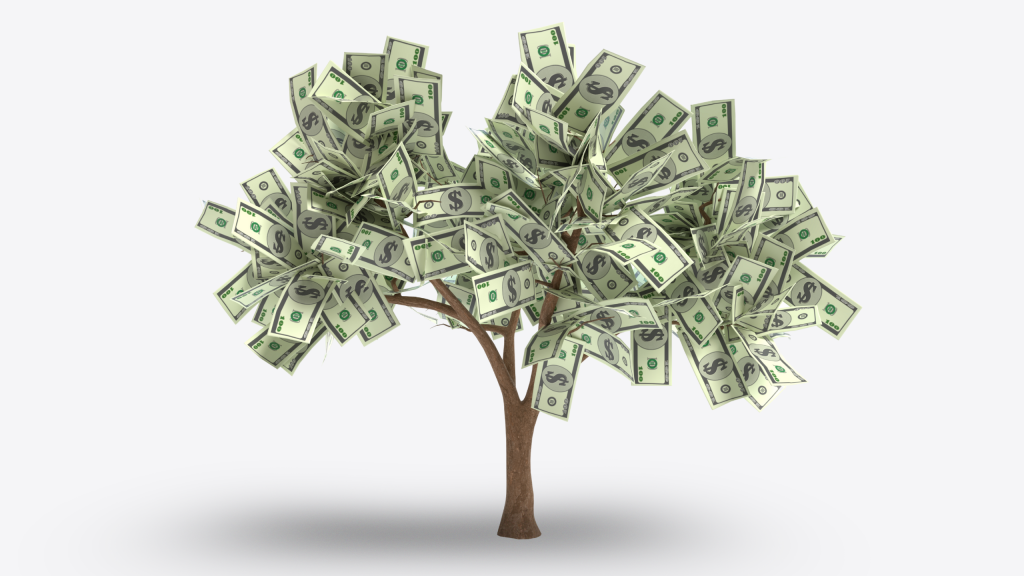 Arbre à billets symbolisant la croissance financière et les gains via le parrainage