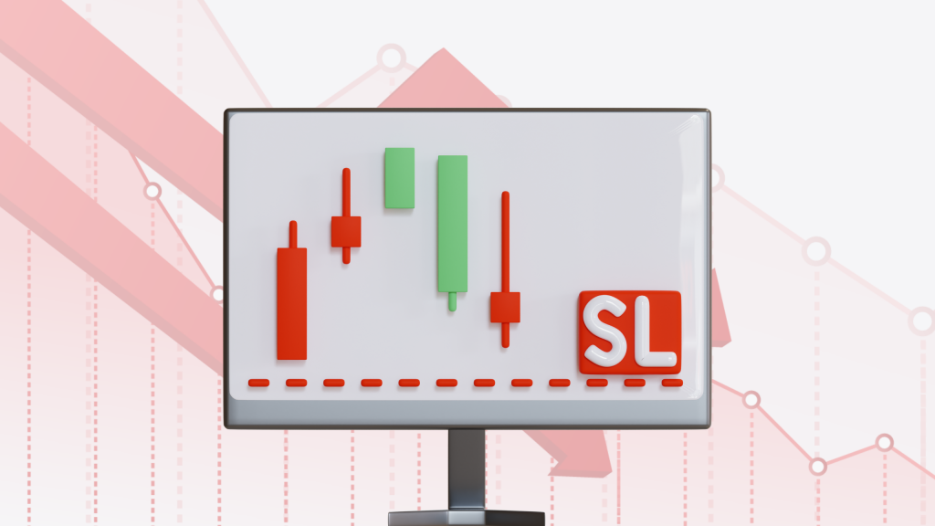 Illustration d’un graphique boursier montrant des chandeliers japonais et un stop loss (SL), pour sécuriser ses positions en trading